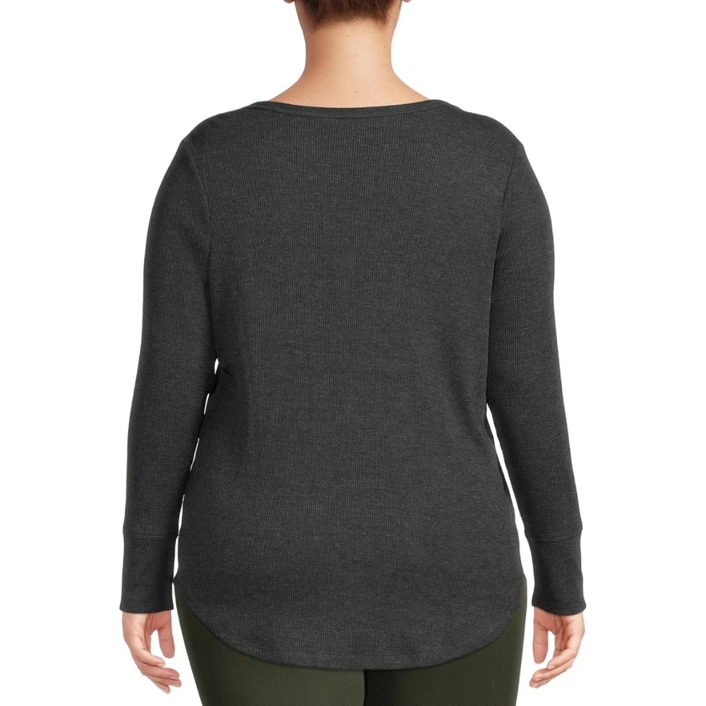 Terra & Sky Womens 1X Plus Black Soot Waffle Knit Henley Long Sleeve Top NEW - Picture 3 of 6